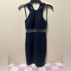 Chic Navy Mini Dress with Embellished Detail
